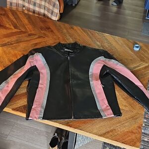 Cycle Leather Jacket XL Pink Gray Black